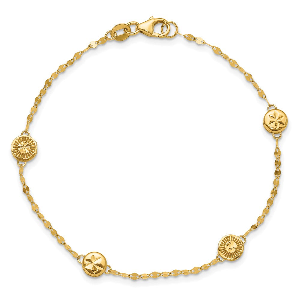 14K Gelbgold Poliert und Diamantiert Plättchen Design Armband