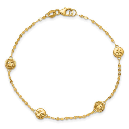 14K Gelbgold Poliert und Diamantiert Plättchen Design Armband