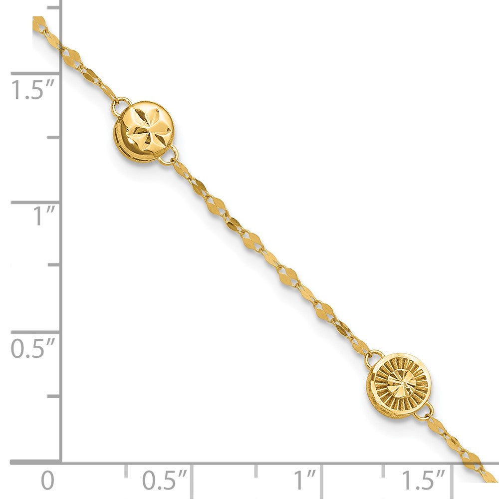 14K Gelbgold Poliert und Diamantiert Plättchen Design Armband