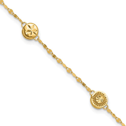 14K Gelbgold Poliert und Diamantiert Plättchen Design Armband