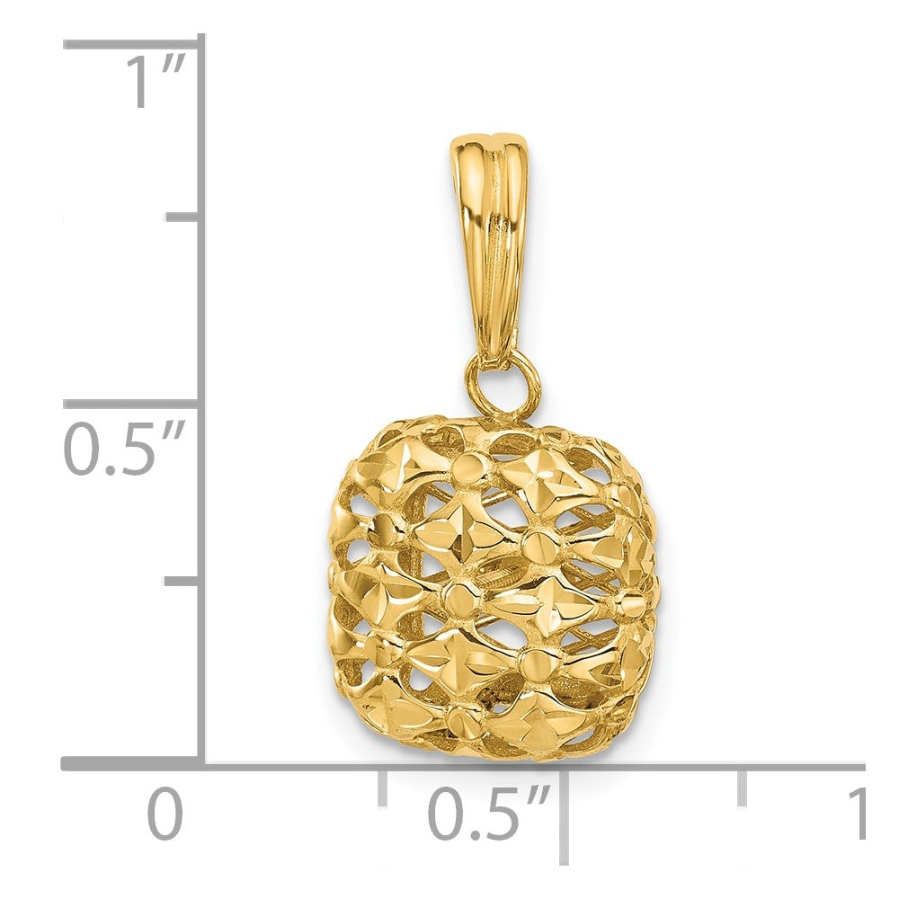14K Gelbgold Poliert Gewölbt Quadratisch Anhänger