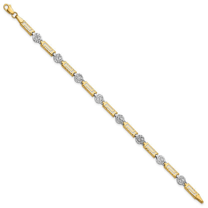 14K Bicolor Poliert und Diamantiert Fantasieglieder Armband