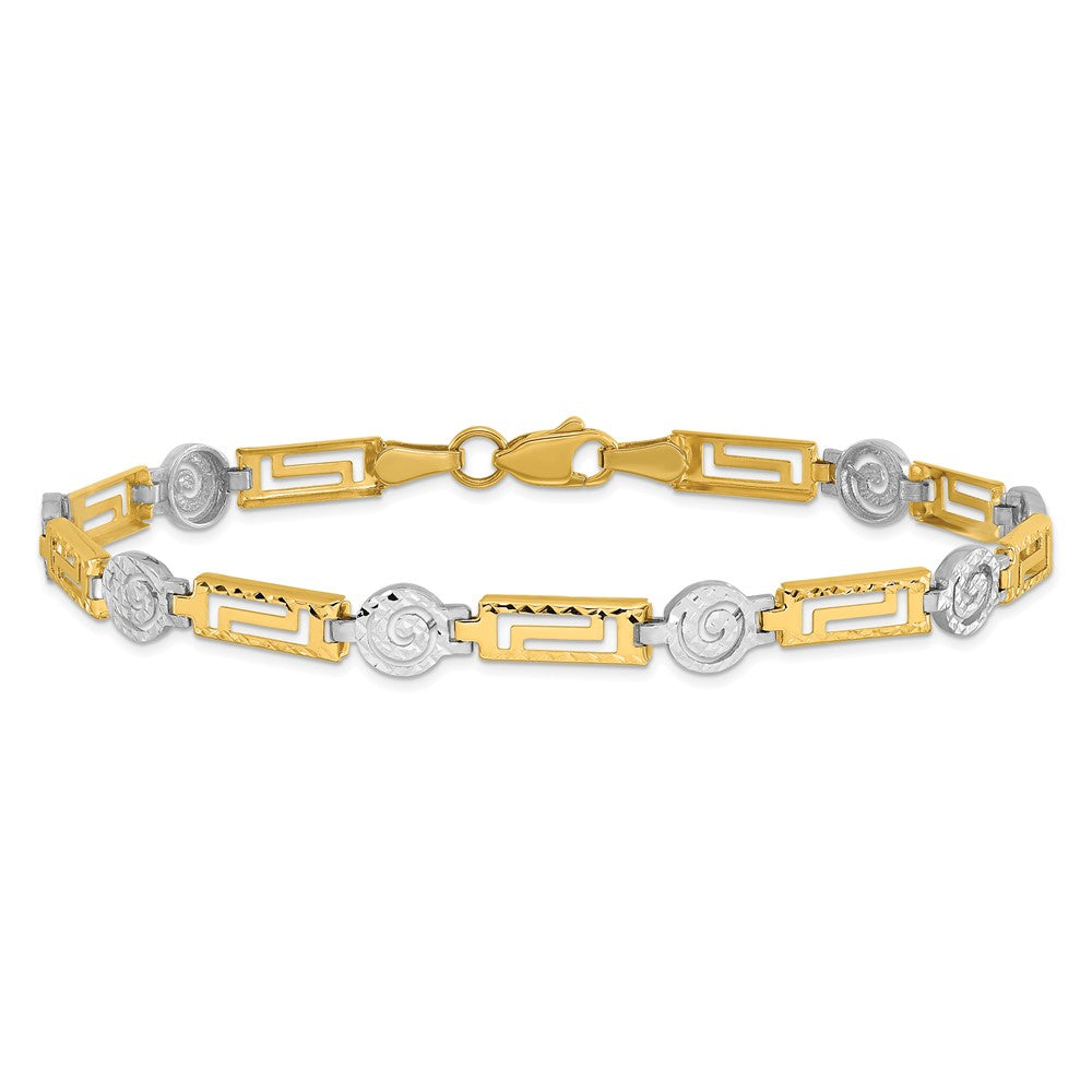 14K Bicolor Poliert und Diamantiert Fantasieglieder Armband