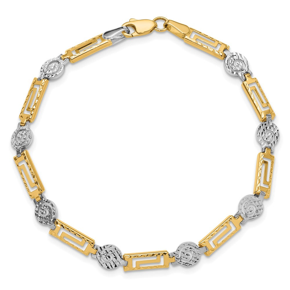 14K Bicolor Poliert und Diamantiert Fantasieglieder Armband
