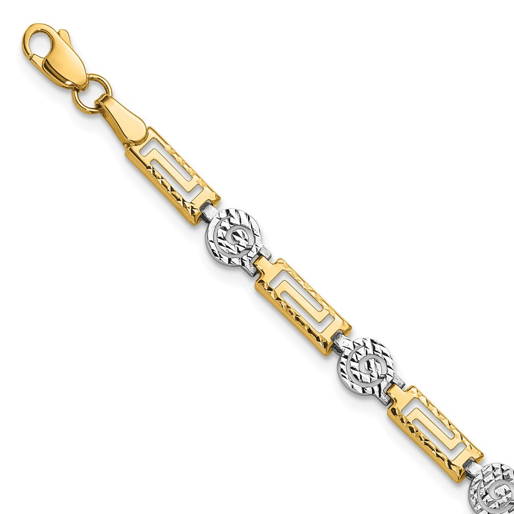 14K Bicolor Poliert und Diamantiert Fantasieglieder Armband
