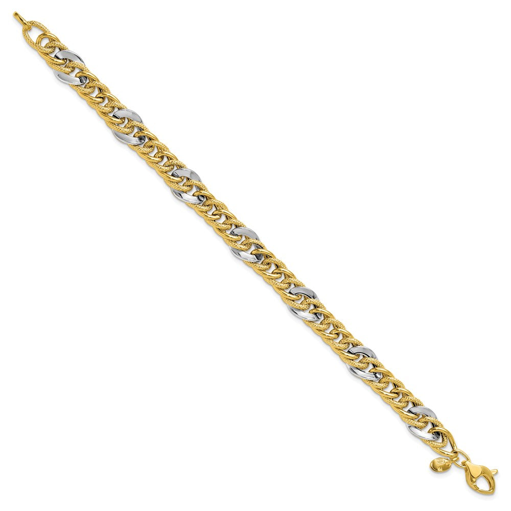 14K Bicolor Poliert und Strukturiert Fantasieglieder Armband
