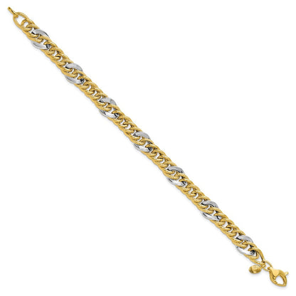 14K Bicolor Poliert und Strukturiert Fantasieglieder Armband