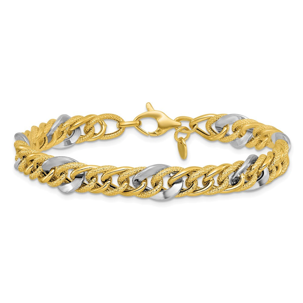 14K Bicolor Poliert und Strukturiert Fantasieglieder Armband