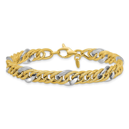 14K Bicolor Poliert und Strukturiert Fantasieglieder Armband