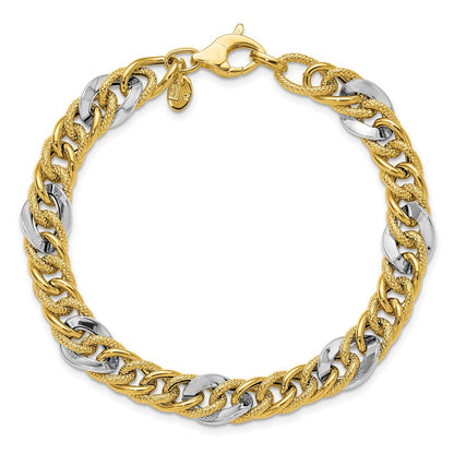 14K Bicolor Poliert und Strukturiert Fantasieglieder Armband