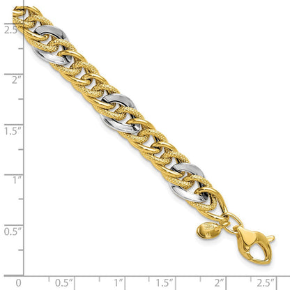 14K Bicolor Poliert und Strukturiert Fantasieglieder Armband