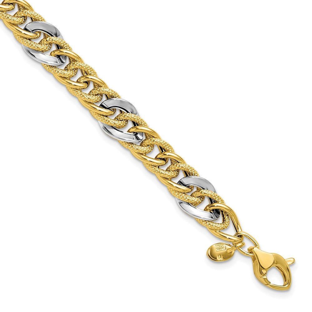 14K Bicolor Poliert und Strukturiert Fantasieglieder Armband