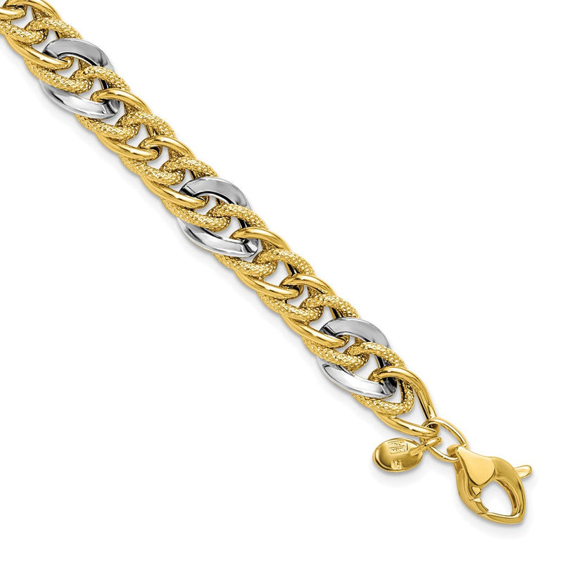 14K Bicolor Poliert und Strukturiert Fantasieglieder Armband