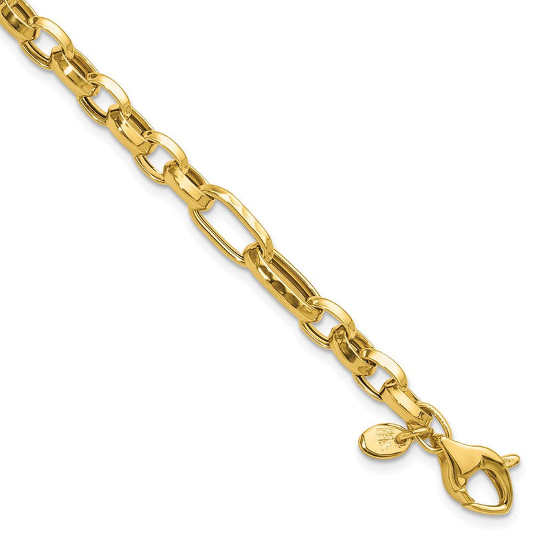 14K Gelbgold Poliert und Gehämmert Fantasieglieder Armband