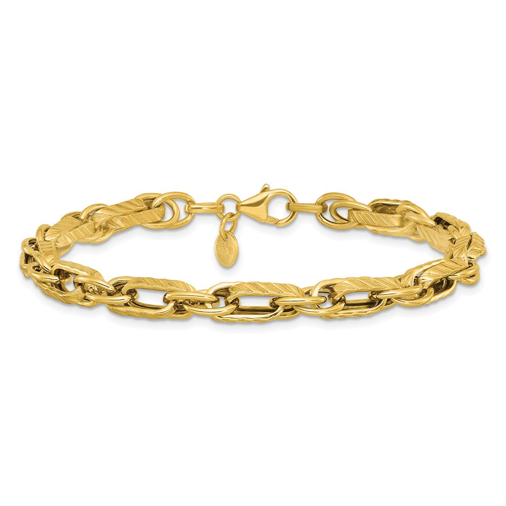 14K Gelbgold Poliert und Gerillt Fantasieglieder Armband