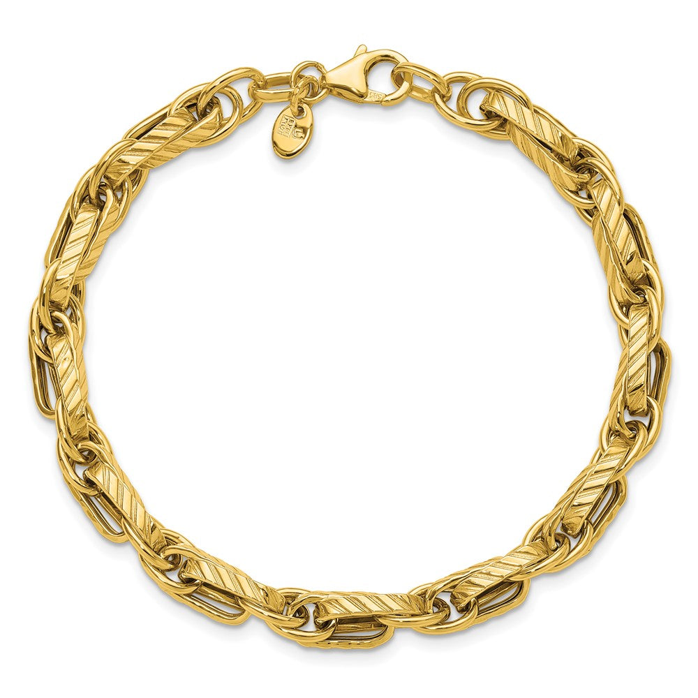 14K Gelbgold Poliert und Gerillt Fantasieglieder Armband