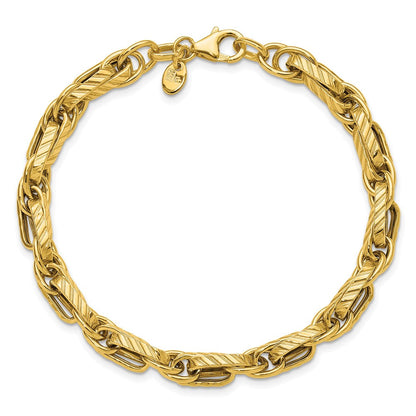 14K Gelbgold Poliert und Gerillt Fantasieglieder Armband