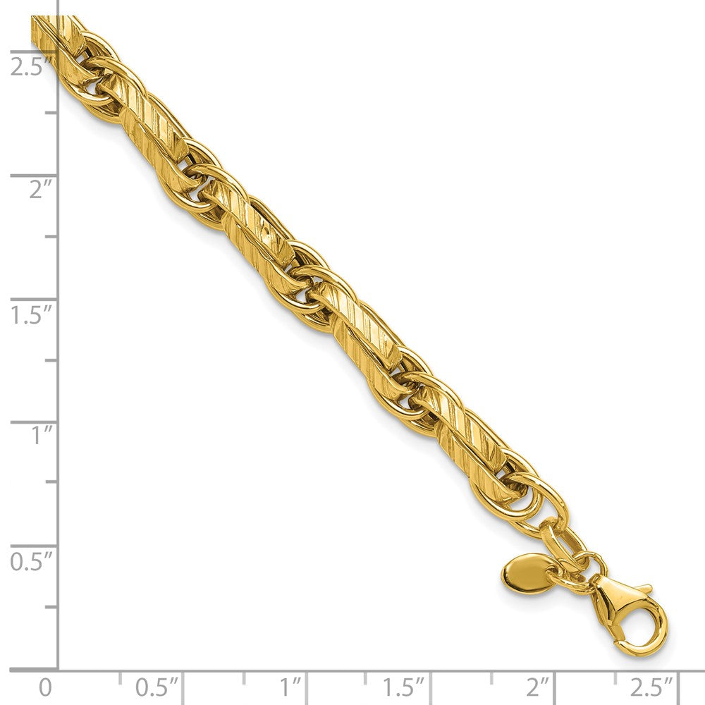 14K Gelbgold Poliert und Gerillt Fantasieglieder Armband