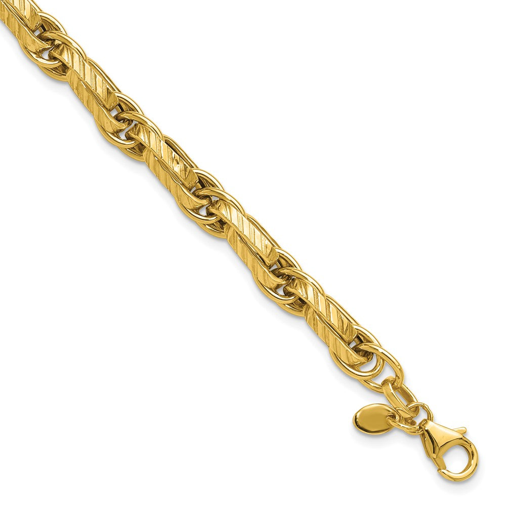 14K Gelbgold Poliert und Gerillt Fantasieglieder Armband