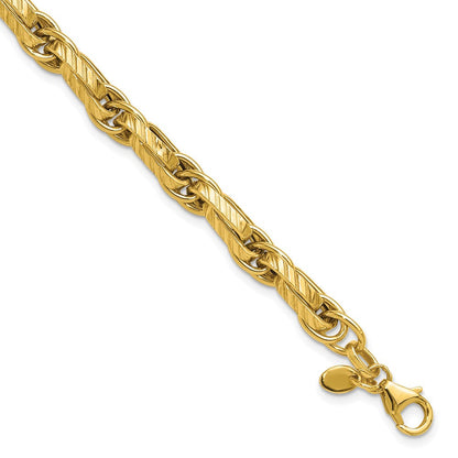 14K Gelbgold Poliert und Gerillt Fantasieglieder Armband