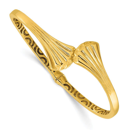 14K Gelbgold Poliert Hohl Klappbar Manschette Armreif