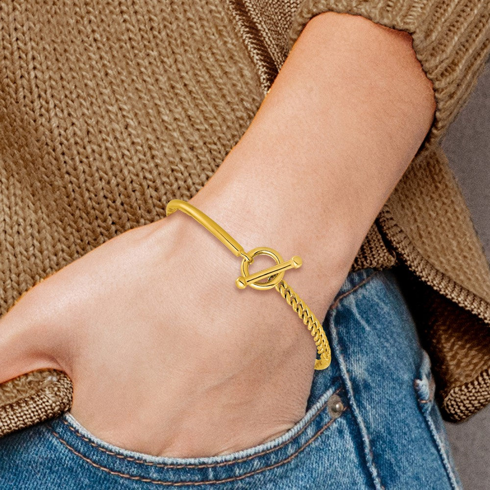 14K Gelbgold Poliert Hohl mit Knebel Sicherheits Verschluss Armreif