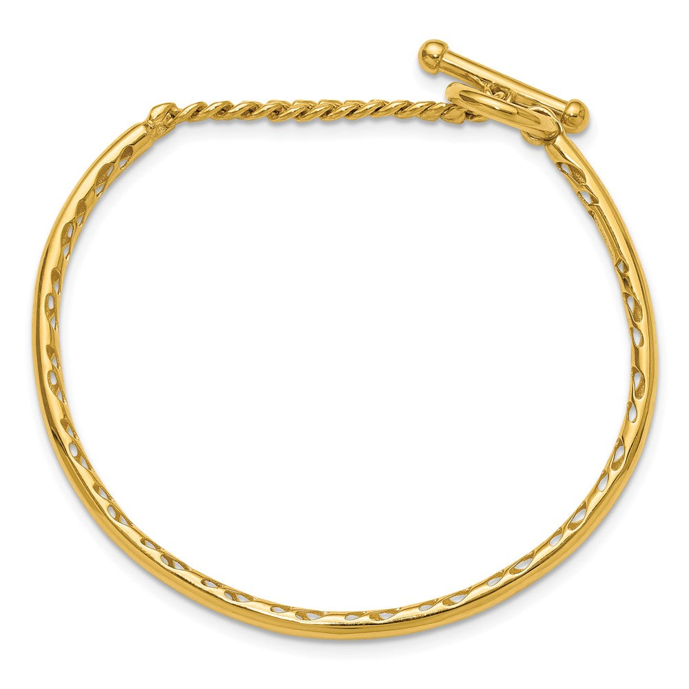 14K Gelbgold Poliert Hohl mit Knebel Sicherheits Verschluss Armreif