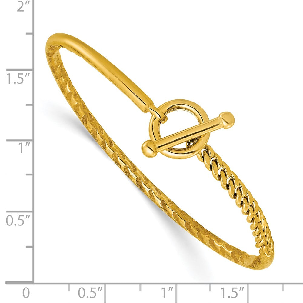 14K Gelbgold Poliert Hohl mit Knebel Sicherheits Verschluss Armreif