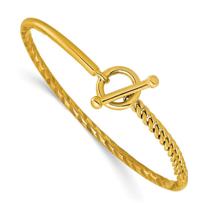 14K Gelbgold Poliert Hohl mit Knebel Sicherheits Verschluss Armreif
