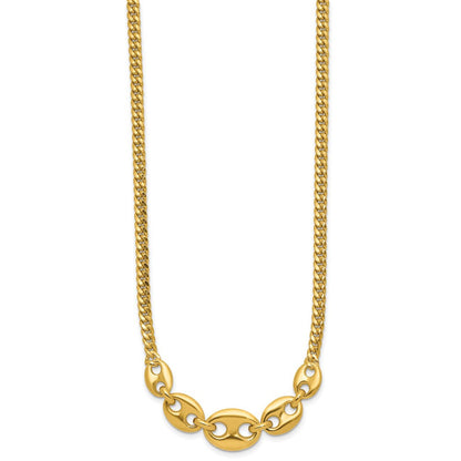 14K Gelbgold Poliert Fantasie Panzer Glieder Halskette