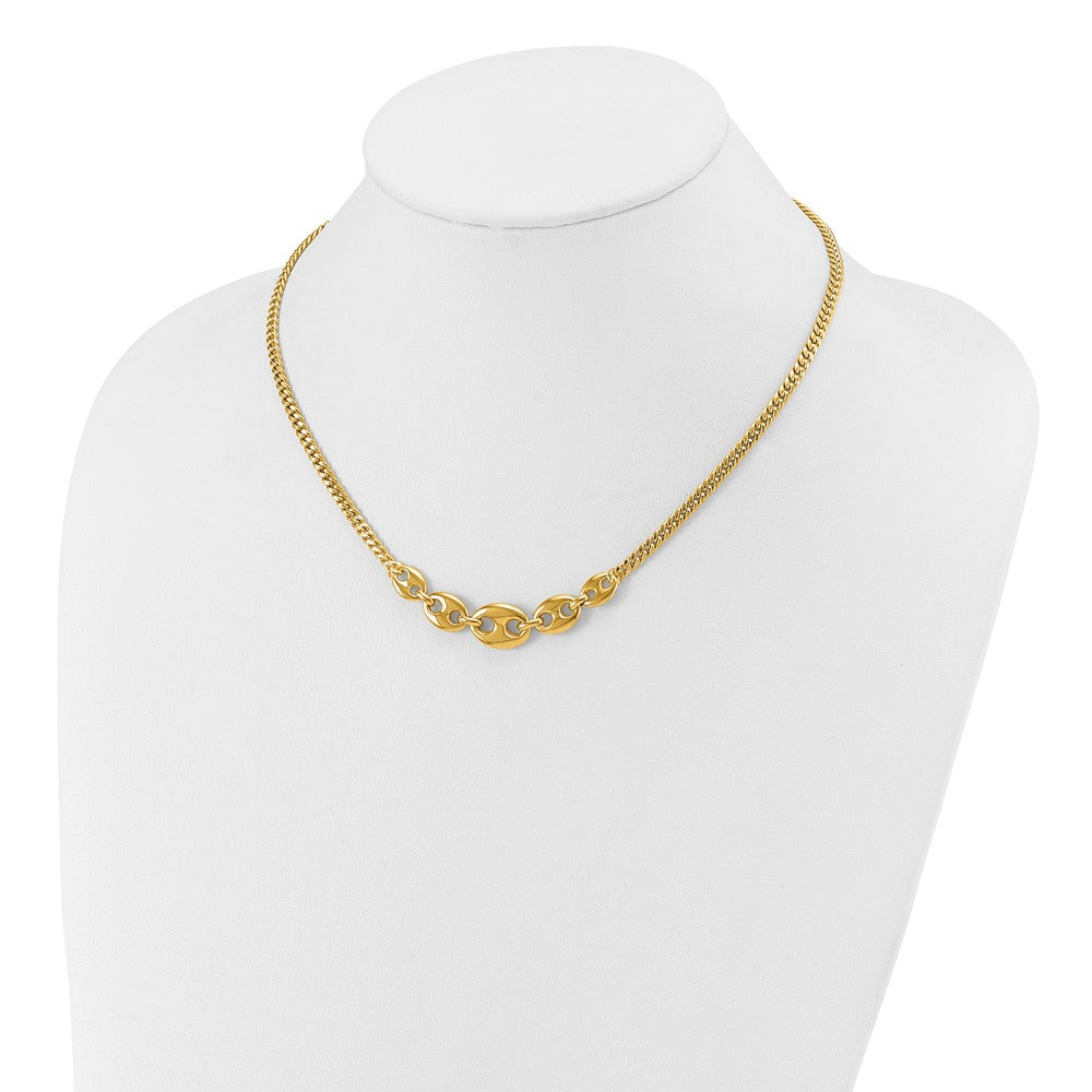 14K Gelbgold Poliert Fantasie Panzer Glieder Halskette
