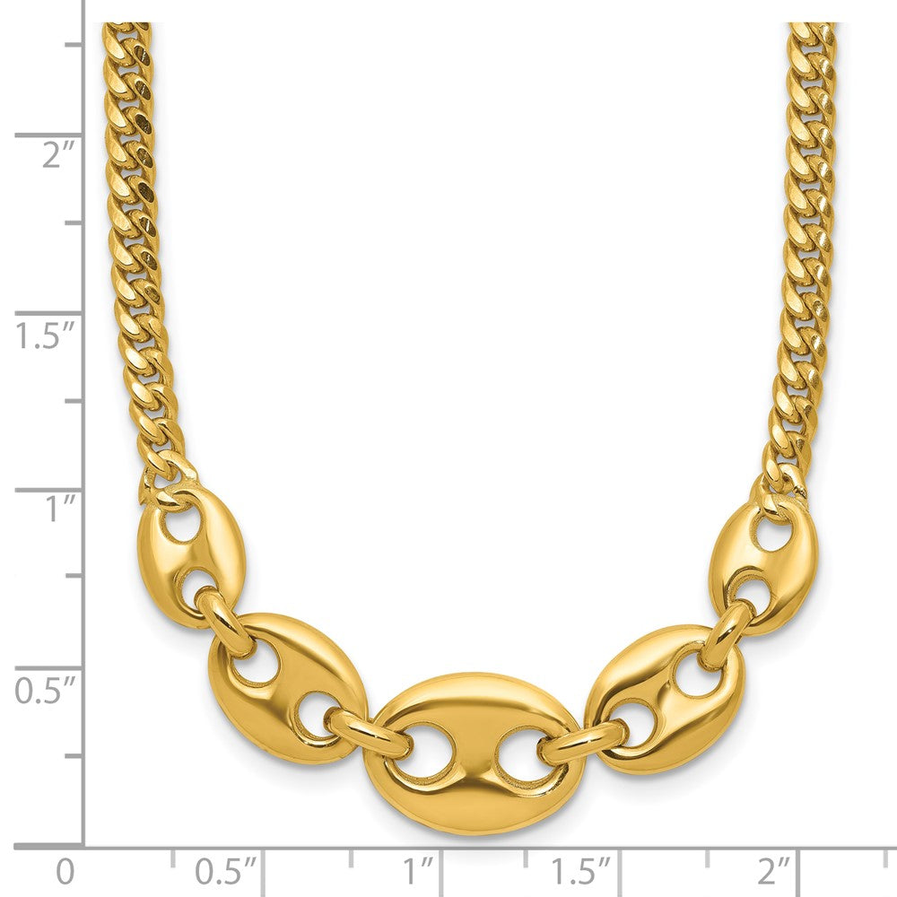 14K Gelbgold Poliert Fantasie Panzer Glieder Halskette