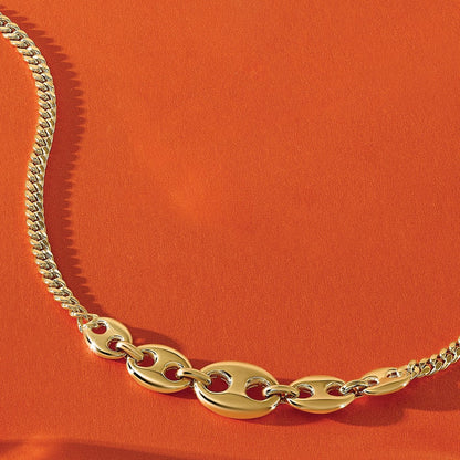 14K Gelbgold Poliert Fantasie Panzer Glieder Halskette