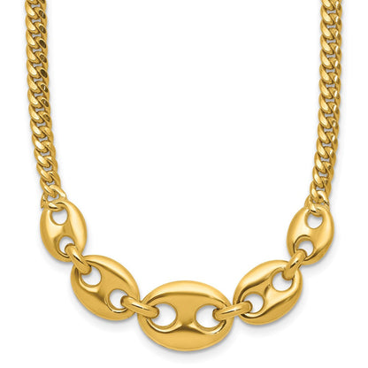 14K Gelbgold Poliert Fantasie Panzer Glieder Halskette
