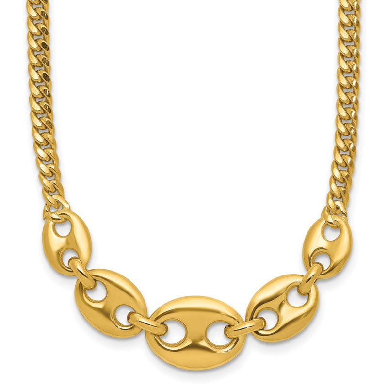 14K Gelbgold Poliert Fantasie Panzer Glieder Halskette