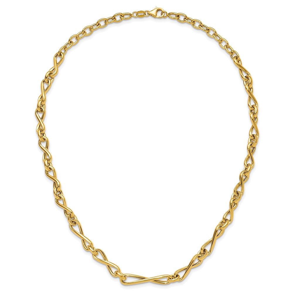 14K Gelbgold Poliert Fantasie Gedreht Glieder Unendlichkeit Halskette