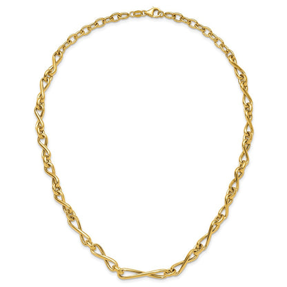 14K Gelbgold Poliert Fantasie Gedreht Glieder Unendlichkeit Halskette