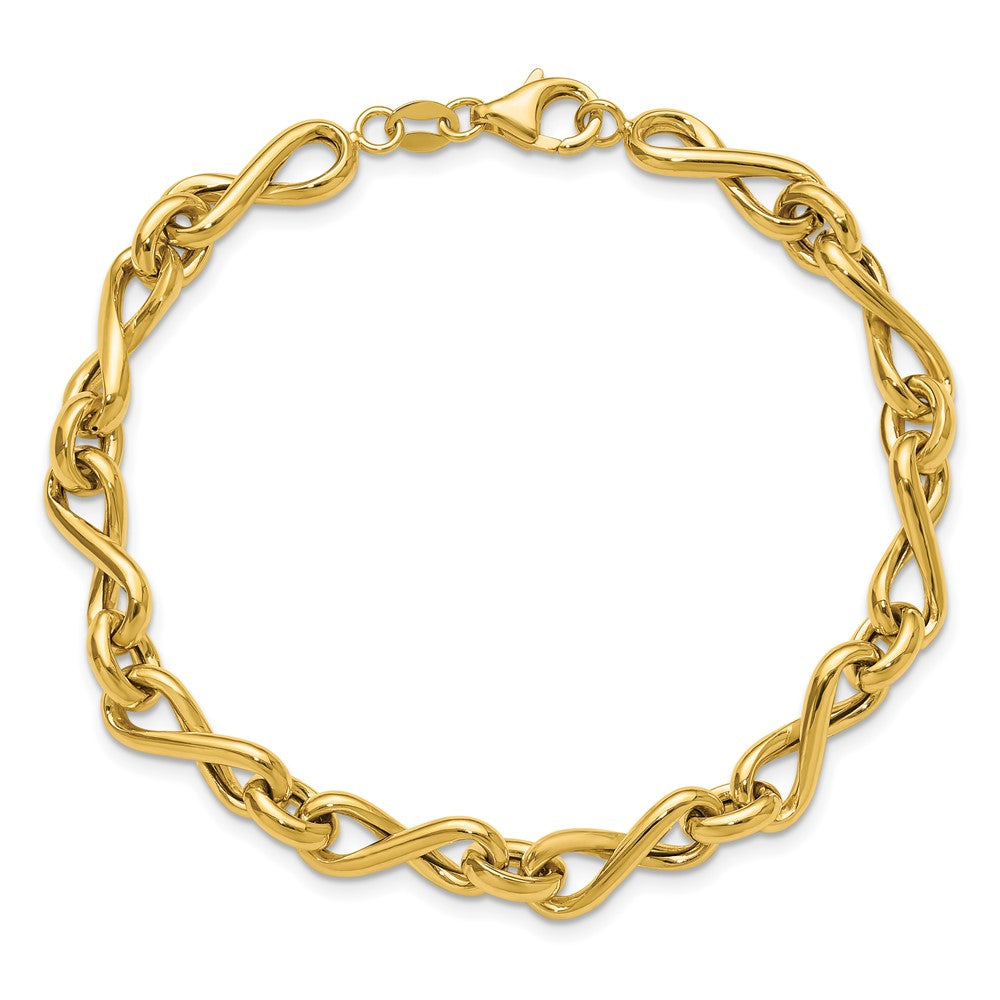 14K Gelbgold Poliert Fantasie Gedreht Glieder Unendlichkeit Armband
