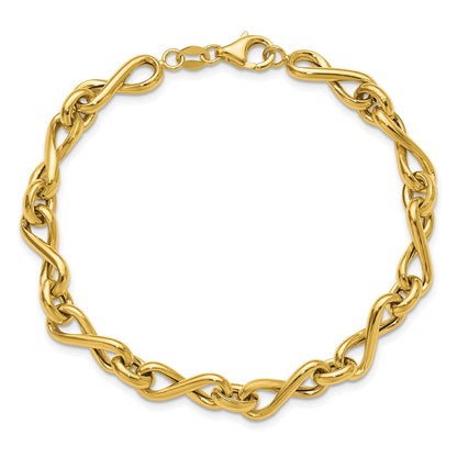 14K Gelbgold Poliert Fantasie Gedreht Glieder Unendlichkeit Armband