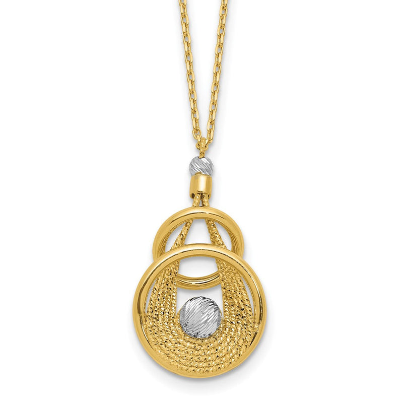 14K Bicolor Tt Poliert/dia Schliff Fantasie Tropfen Mit.5 Zoll Verlängerung. Halskette