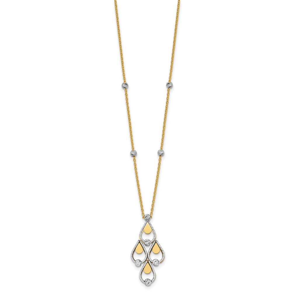 14K Bicolor Tt Poliert / Diamant Schliff Chandelier Mit.5 Zoll Verlängerung. Halskette