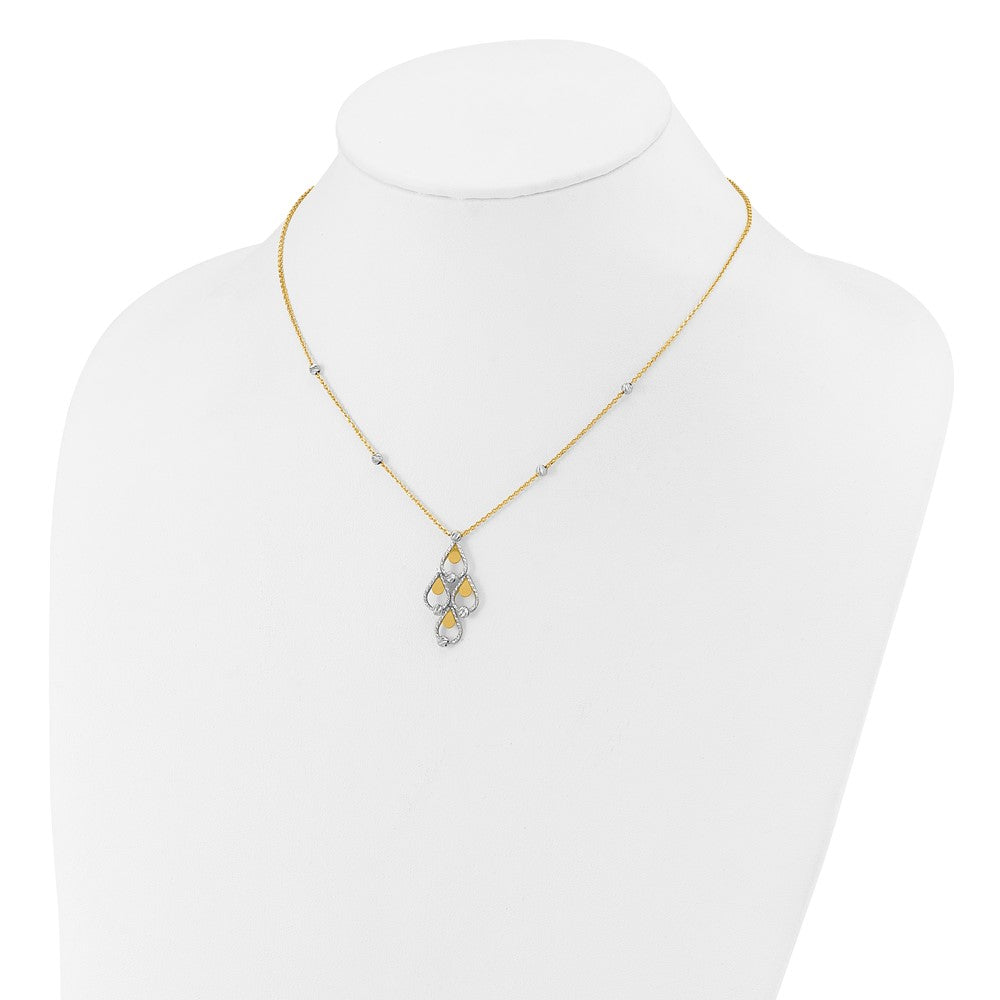 14K Bicolor Tt Poliert / Diamant Schliff Chandelier Mit.5 Zoll Verlängerung. Halskette
