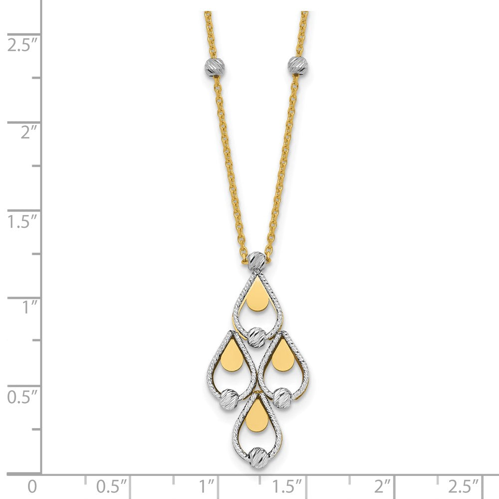 14K Bicolor Tt Poliert / Diamant Schliff Chandelier Mit.5 Zoll Verlängerung. Halskette