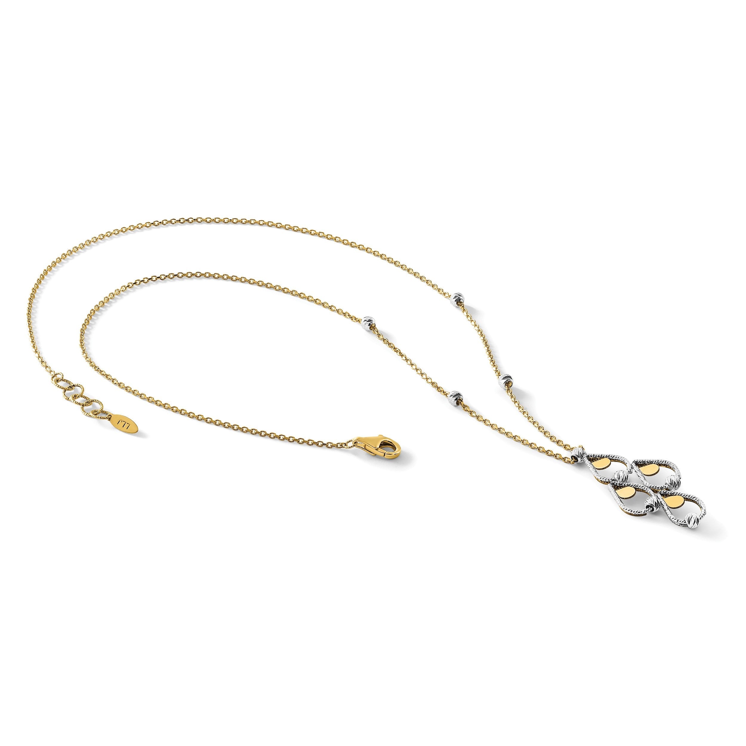 14K Bicolor Tt Poliert / Diamant Schliff Chandelier Mit.5 Zoll Verlängerung. Halskette