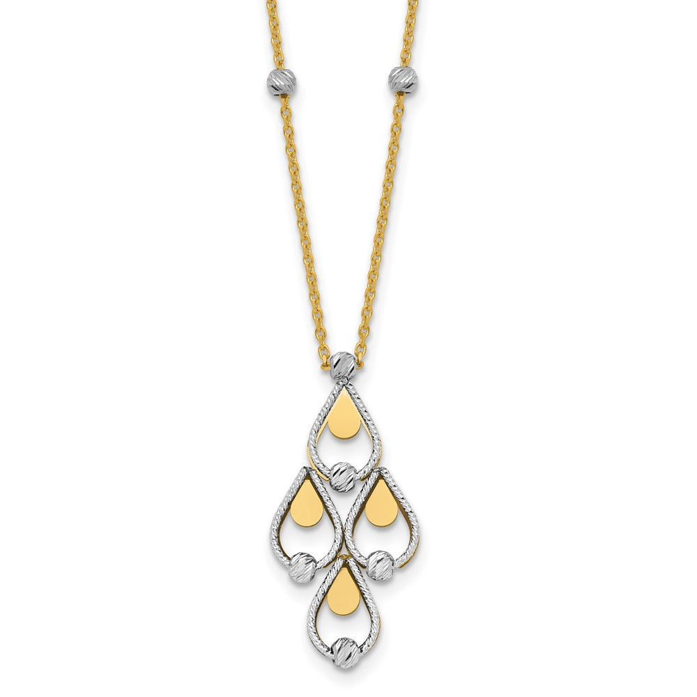 14K Bicolor Tt Poliert / Diamant Schliff Chandelier Mit.5 Zoll Verlängerung. Halskette