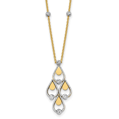 14K Bicolor Tt Poliert / Diamant Schliff Chandelier Mit.5 Zoll Verlängerung. Halskette