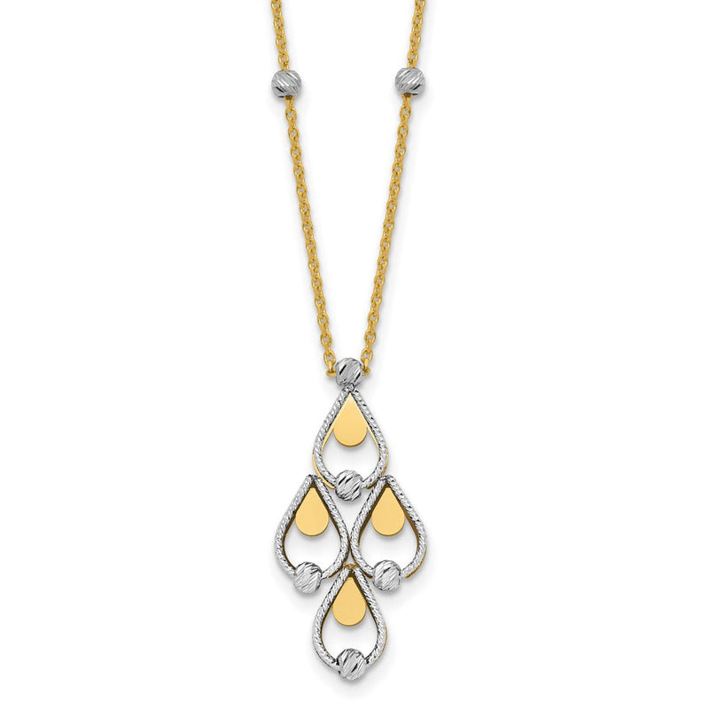 14K Bicolor Tt Poliert / Diamant Schliff Chandelier Mit.5 Zoll Verlängerung. Halskette