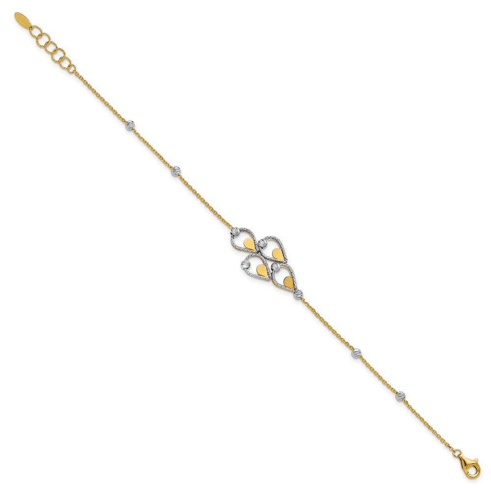 14K Bicolor Tt Poliert / Diamant Schliff Fantasie Armband Mit.5 Zoll Verlängerung.