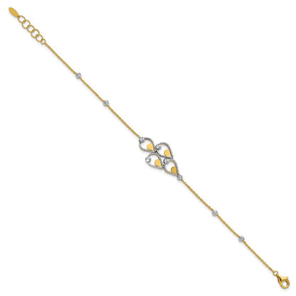 14K Bicolor Tt Poliert / Diamant Schliff Fantasie Armband Mit.5 Zoll Verlängerung.