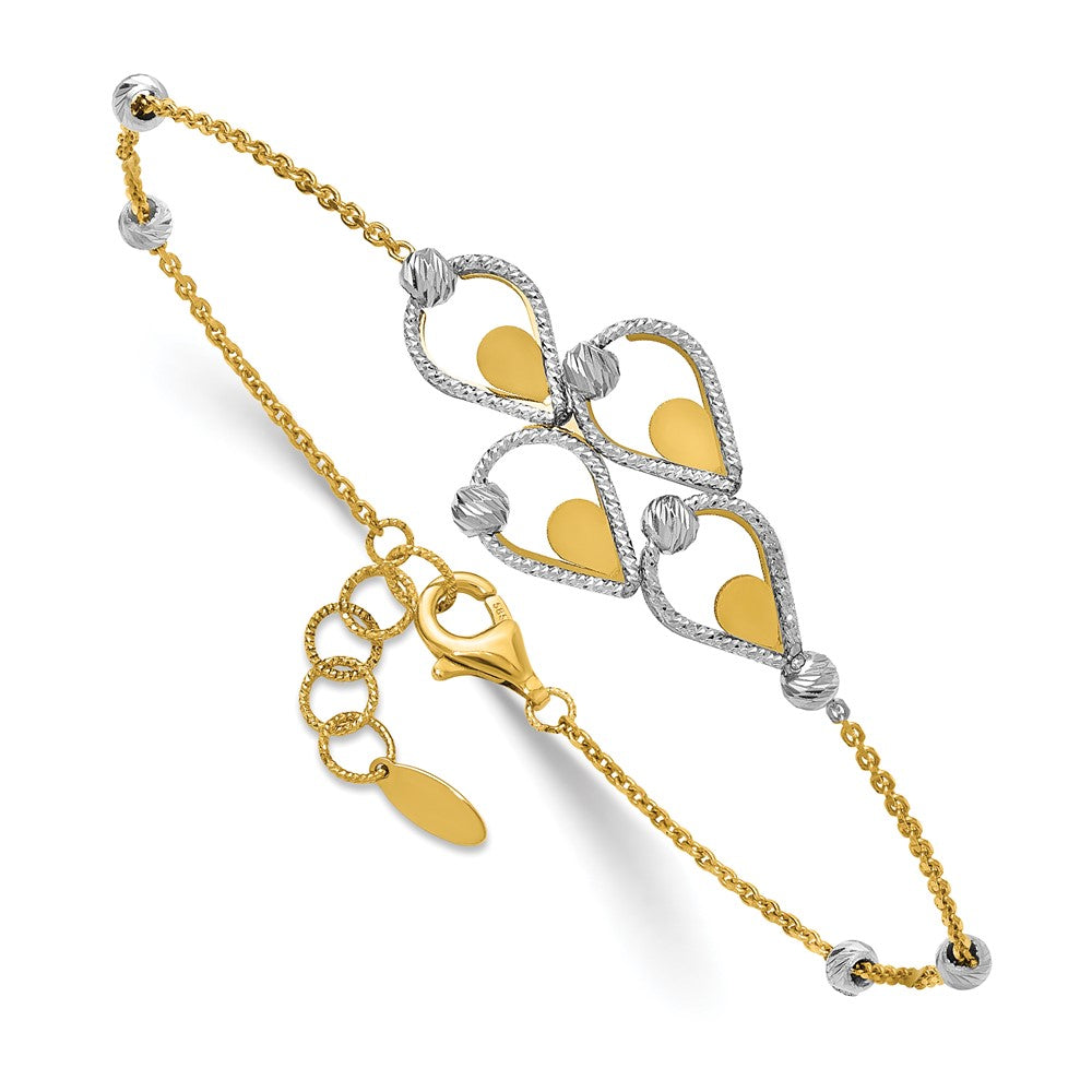 14K Bicolor Tt Poliert / Diamant Schliff Fantasie Armband Mit.5 Zoll Verlängerung.